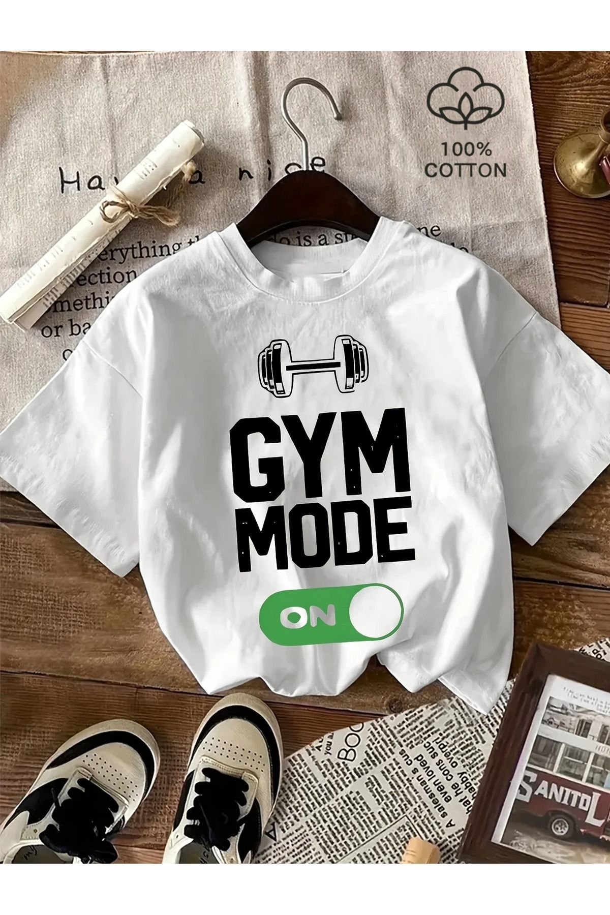 Massgai Unisex Gym Mode On Baskılı Oversize %100 Pamuk T-shirt