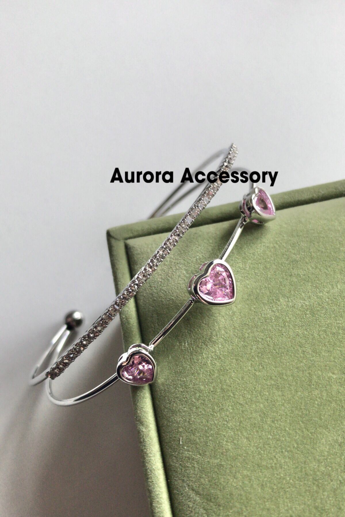 AurorAccessory Pinterest Pembe Taşlı Kalpli Bileğe Göre Ayarlanabilir Bileklik