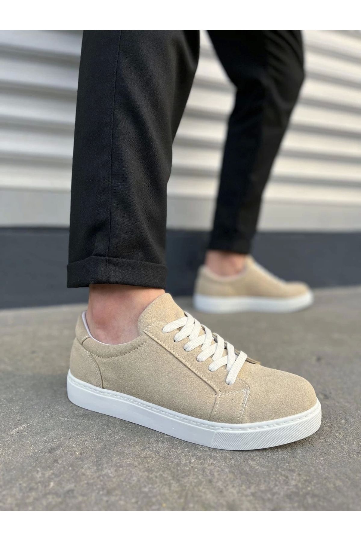 Joy Ayakkabı Kömen JY165 Elite Bağcıklı Süet Erkek Günlük Sneaker Ayakkabı SBT - Krem