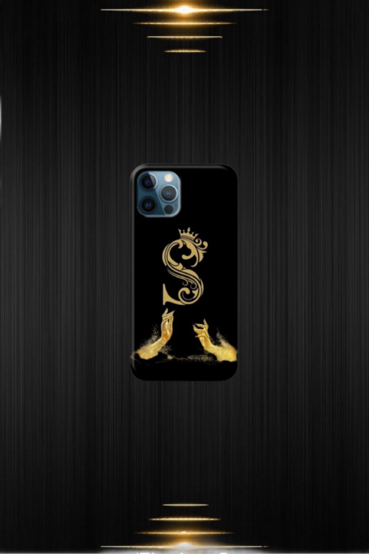cover shopp Siyah Desenli Gold S Harfi IP 12 Pro Max