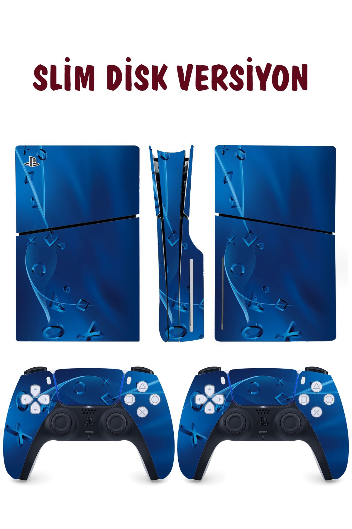 KT Decor Mavi Sanatsal Kol Düğmeleri Playstation 5 Full Sticker Kaplama Seti