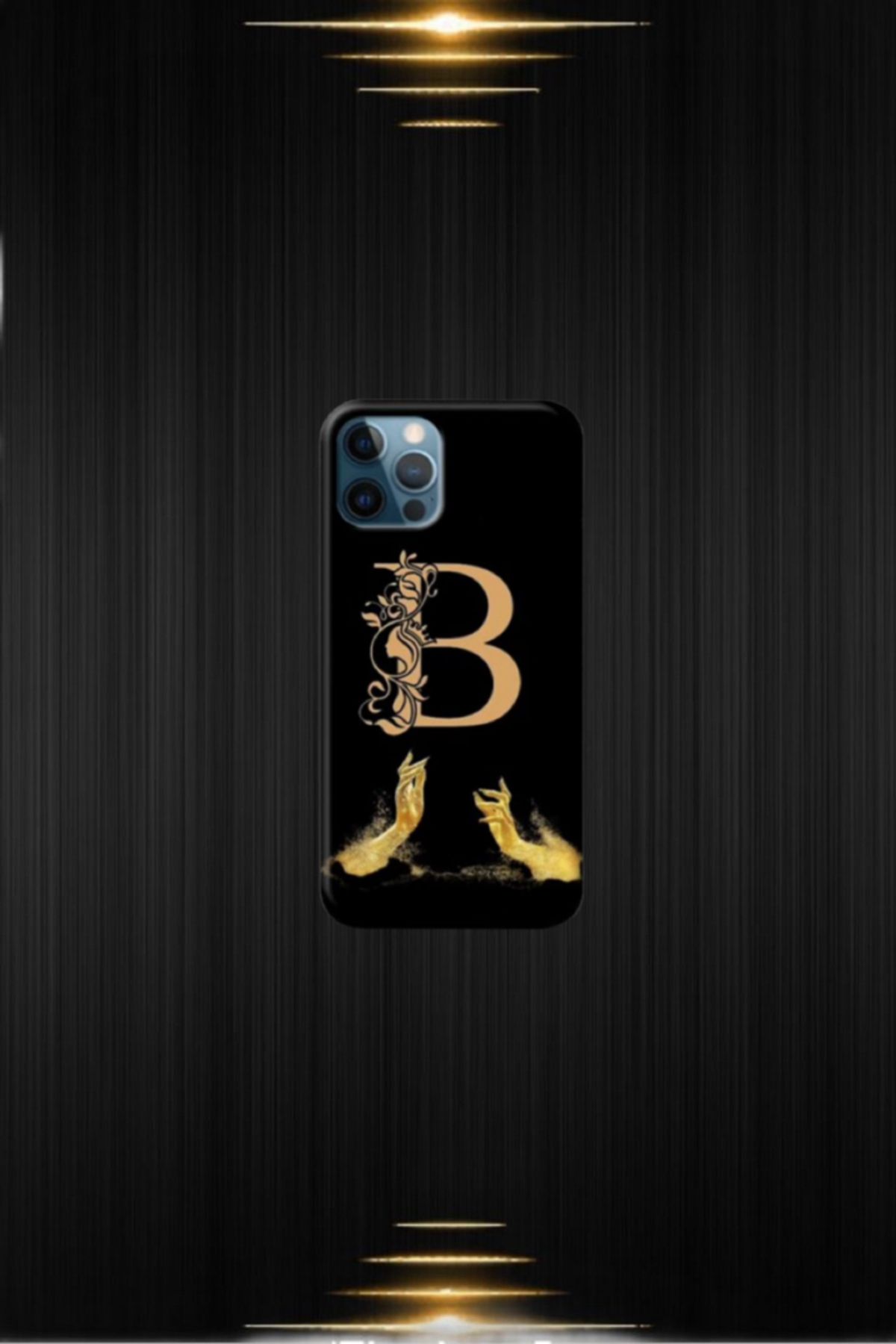 cover shopp Siyah Desenli Gold B Harfi IP 12 Pro Max