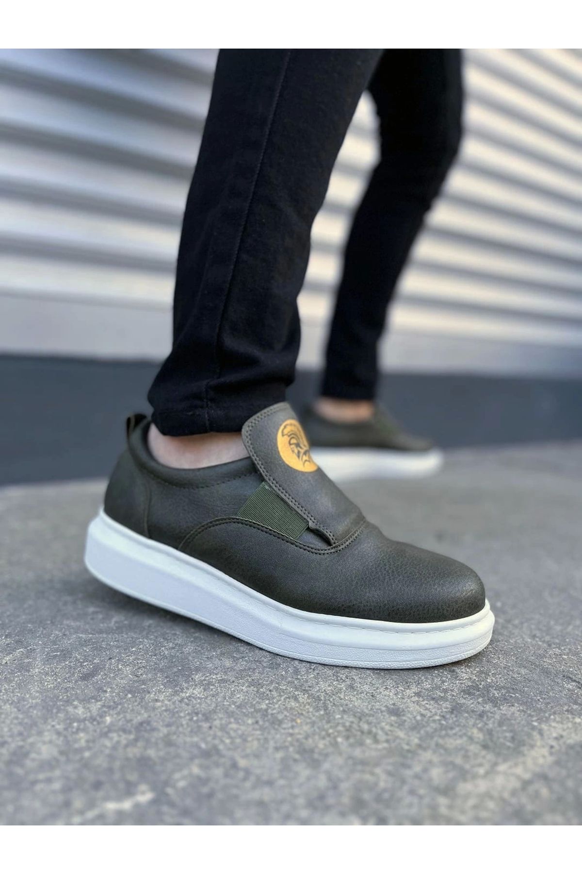 Joy Ayakkabı Kömen JY161 Hippo Bağcıksız Cilt Erkek Günlük Sneaker Ayakkabı CBT - Haki