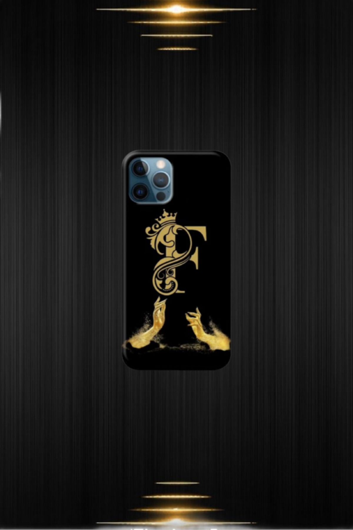 cover shopp Siyah Desenli Gold F Harfi IP 12 Pro Max