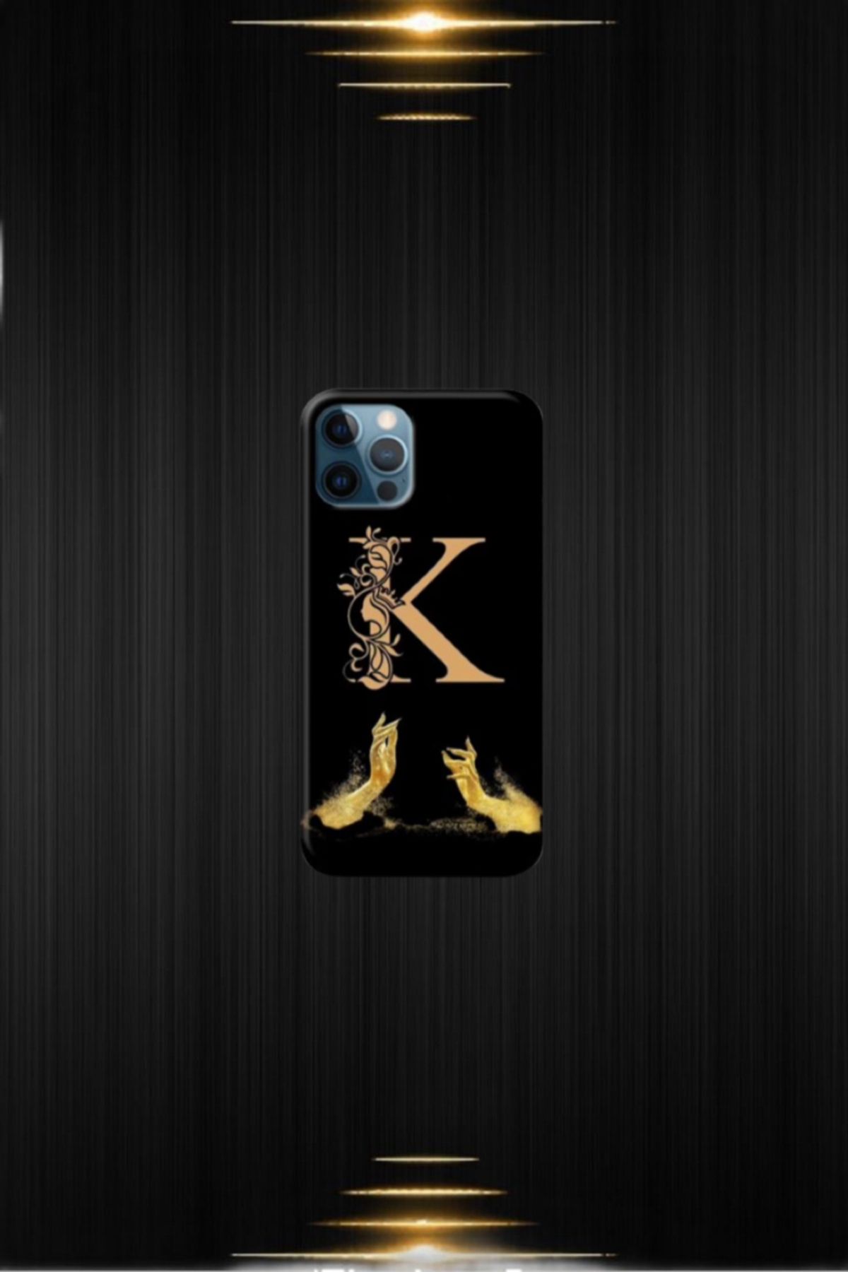 cover shopp Siyah Desenli Gold K Harfi IP 12 Pro Max