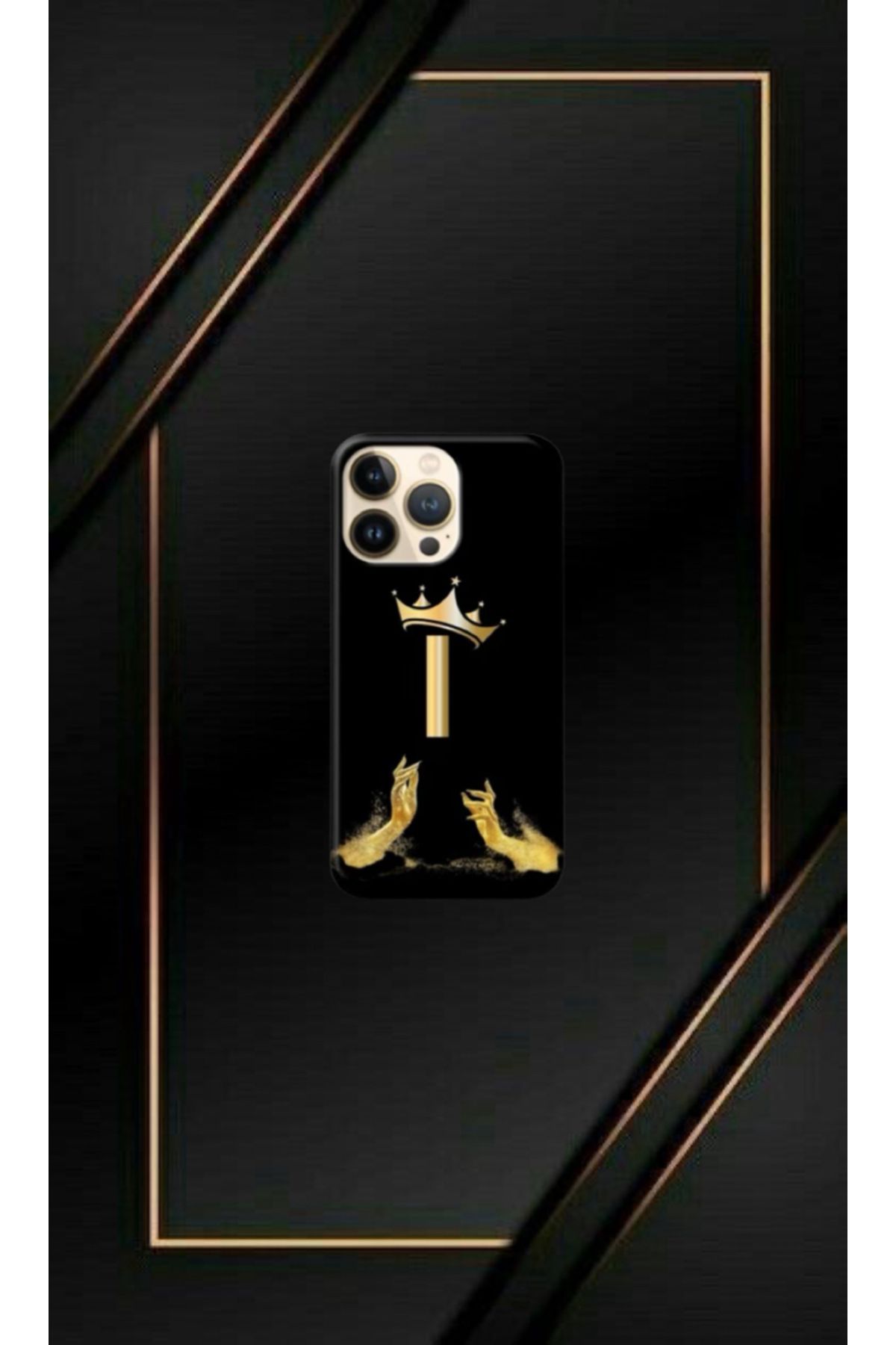 cover shopp Siyah Desenli Gold İ Harfi 14 Pro Max