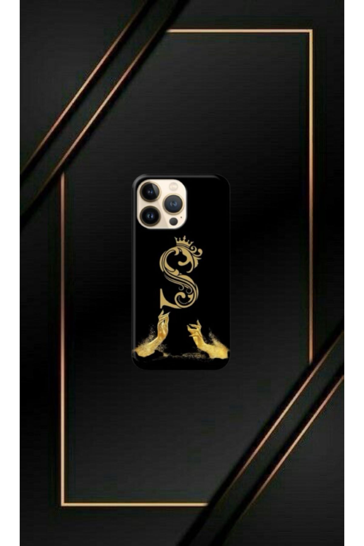 cover shopp Siyah Desenli Gold S Harfi 14 Pro Max