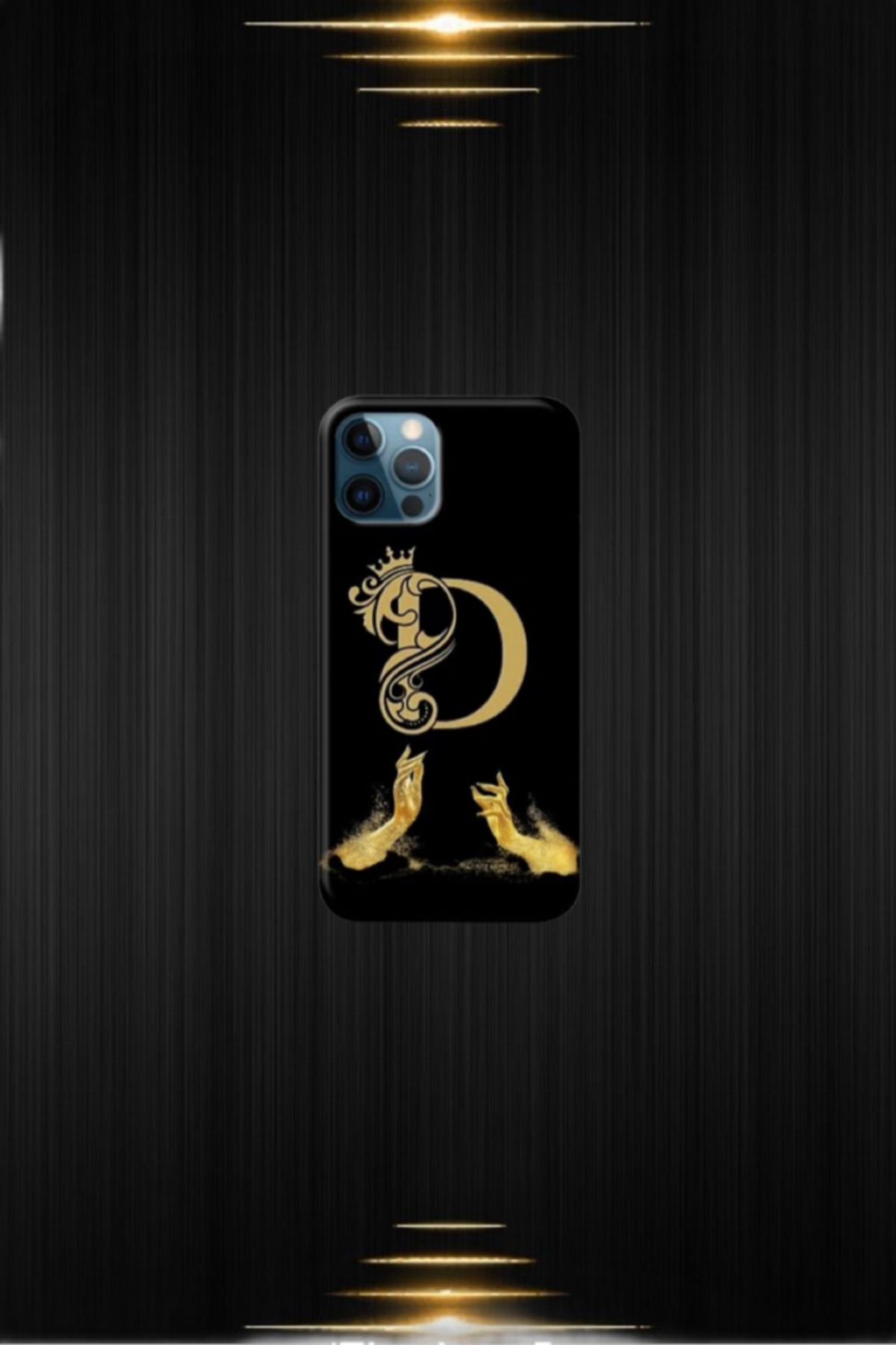 cover shopp Siyah Desenli Gold D Harfi IP 12 Pro Max