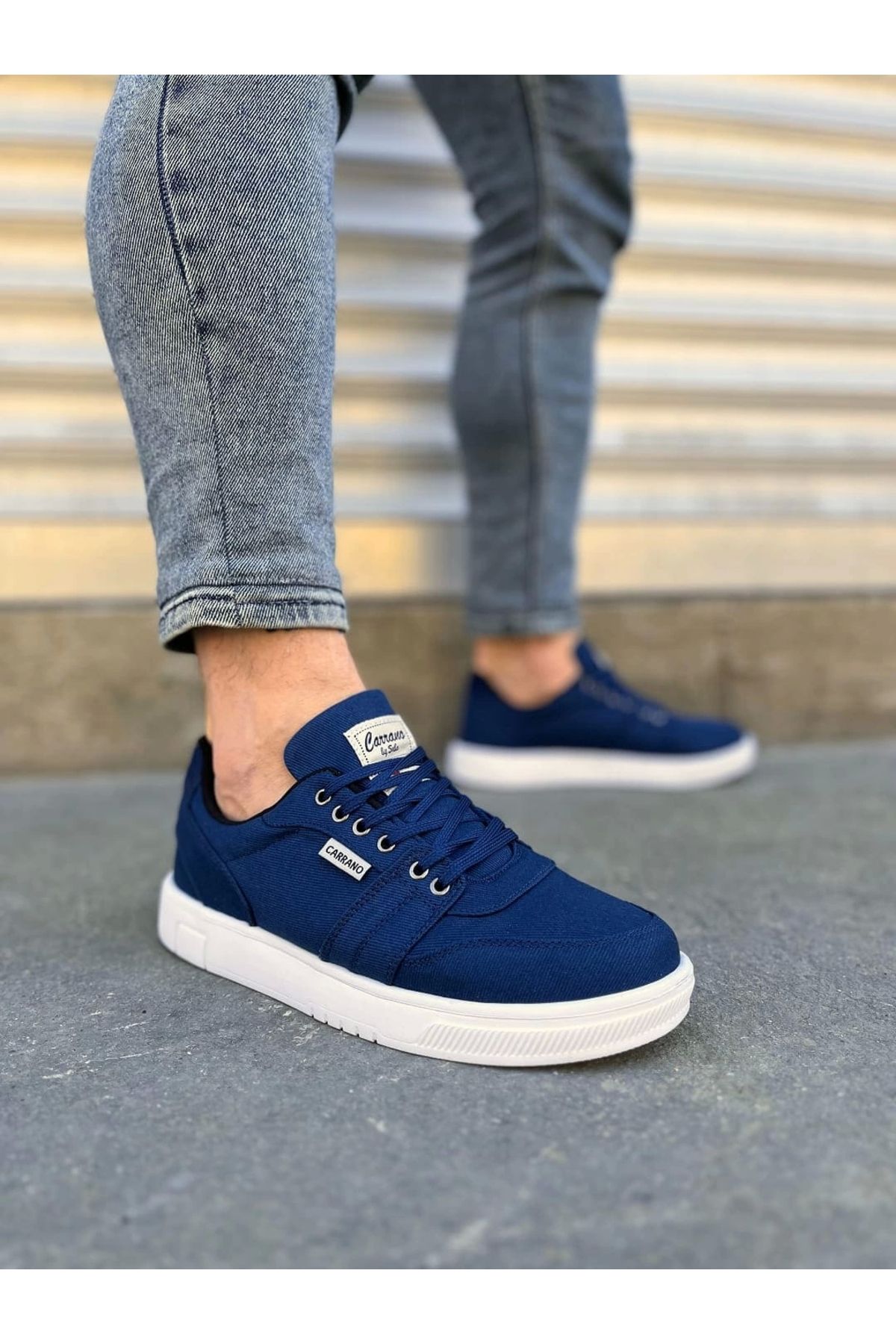Joy Ayakkabı Kömen JY0118 REX Bağcıklı Keten Kumaş Erkek Günlük Sneaker Ayakkabı KBT - Lacivert