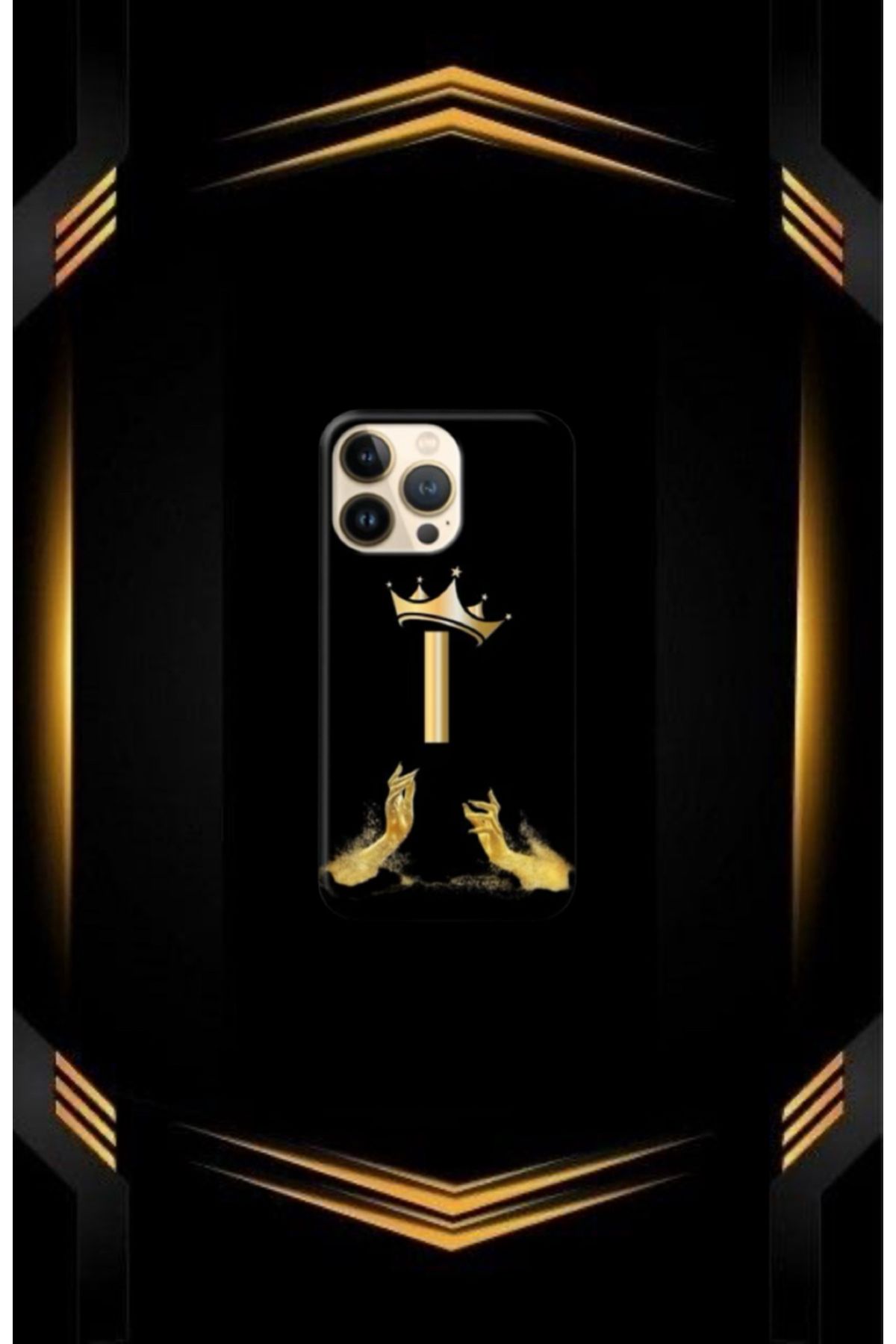 cover shopp Siyah Desenli Gold İ Harfi IP 15 Pro