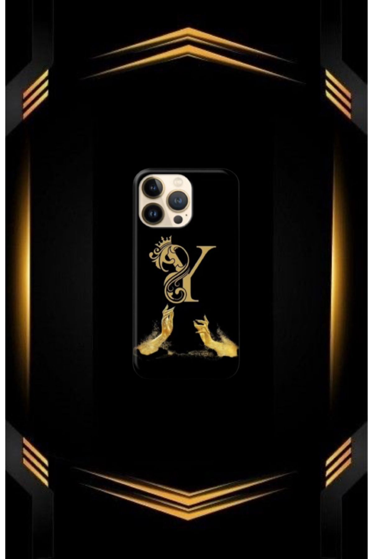 cover shopp Siyah Desenli Gold Y Harfi 15 Pro Max