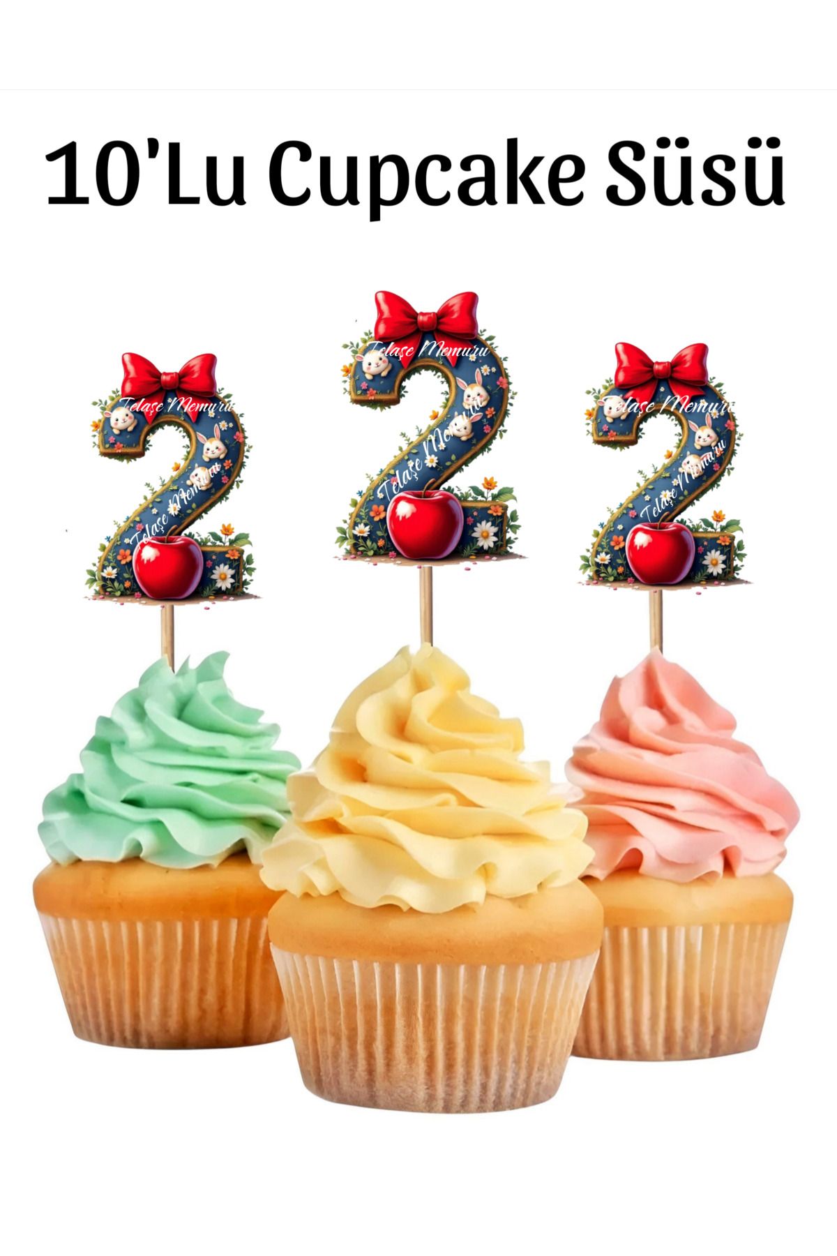 telaşe memuru Pamuk Prenses Temalı 2 (İki) Yaşında Cupcake Süsü 10 'Lu