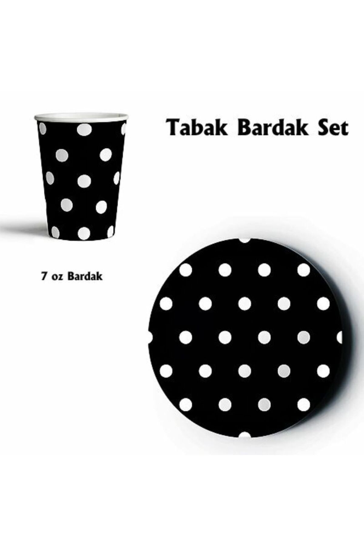 UVERTE 8’li Siyah Puantiyeli Karton Tabak Bardak Seti – Şık ve Pratik Parti Sofra Takımı