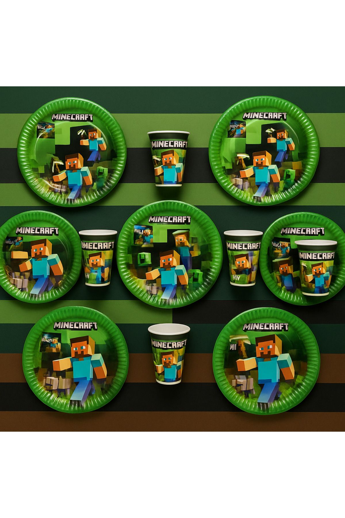 UVERTE Minecraft Temalı Karton Tabak ve Bardak Seti Çocuk Doğum Günü Parti Sofrası