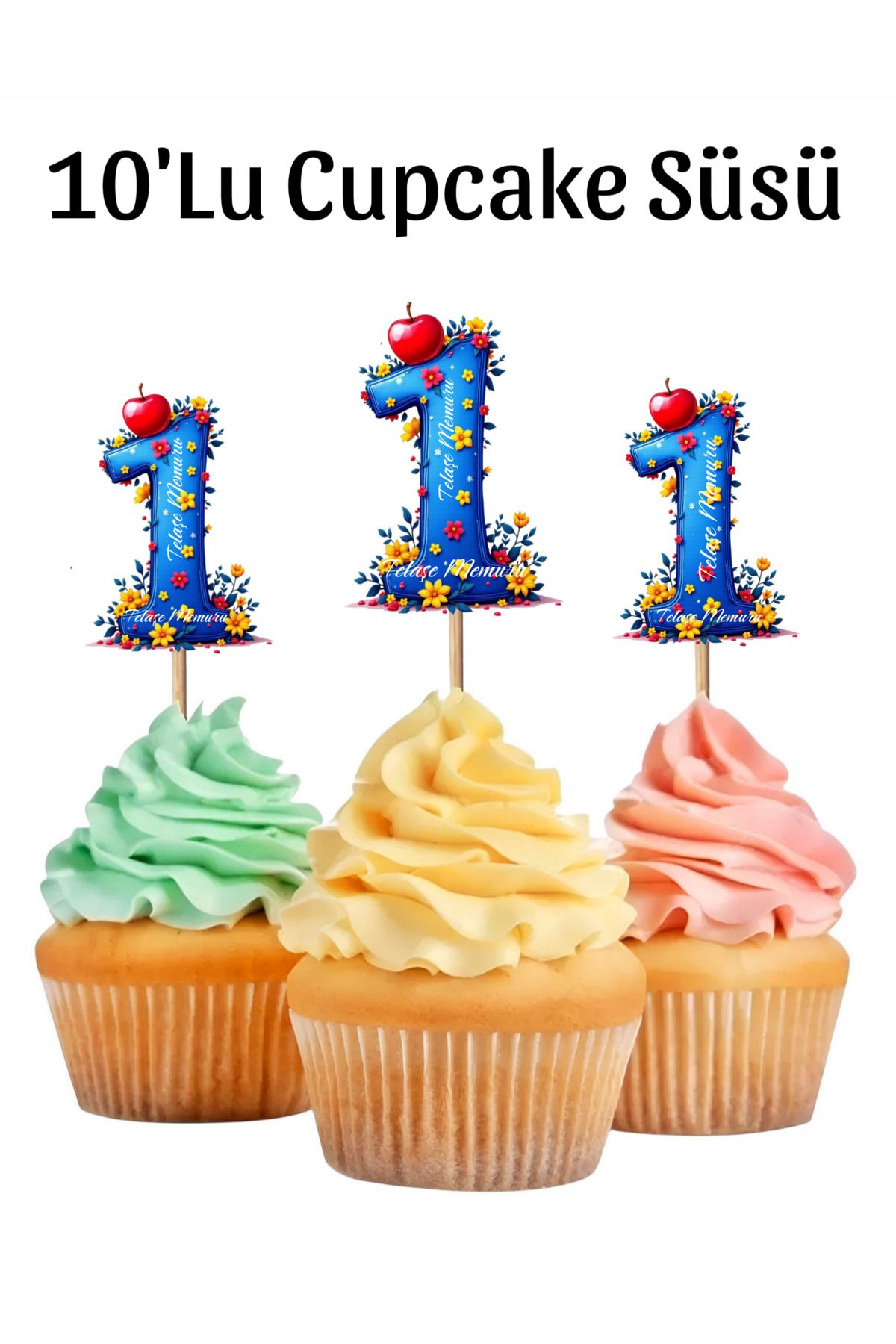 telaşe memuru Pamuk Prenses Temalı 1 (Bir) Yaşında Cupcake Süsü 10 'Lu