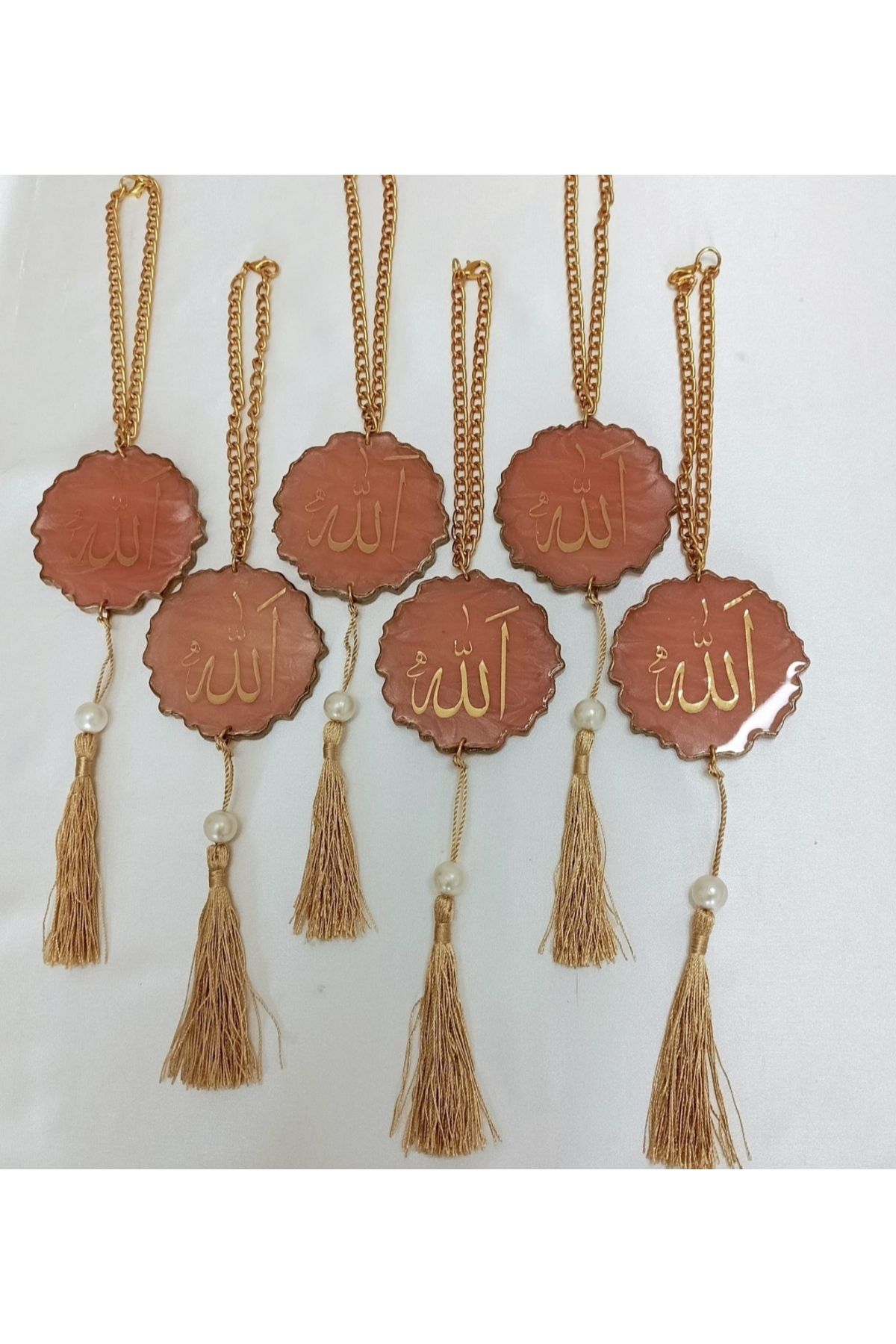 Ecre Epoksi el yapımı Gold zincir ve incili püskül detaylı araba dikiz aynası,duvar süsü