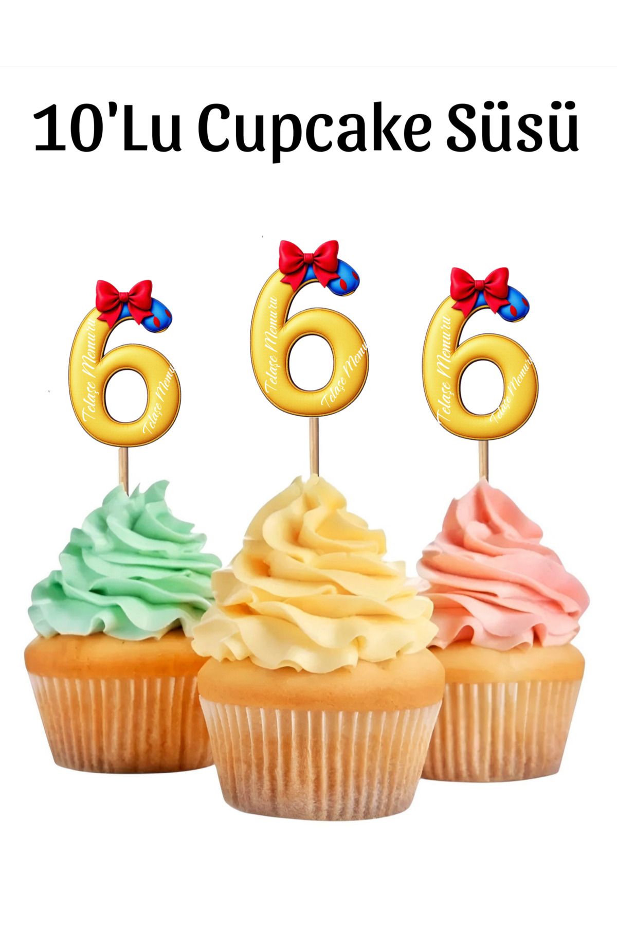 telaşe memuru Pamuk Prenses Temalı 6 (Altı) Yaşında Cupcake Süsü 10 'Lu