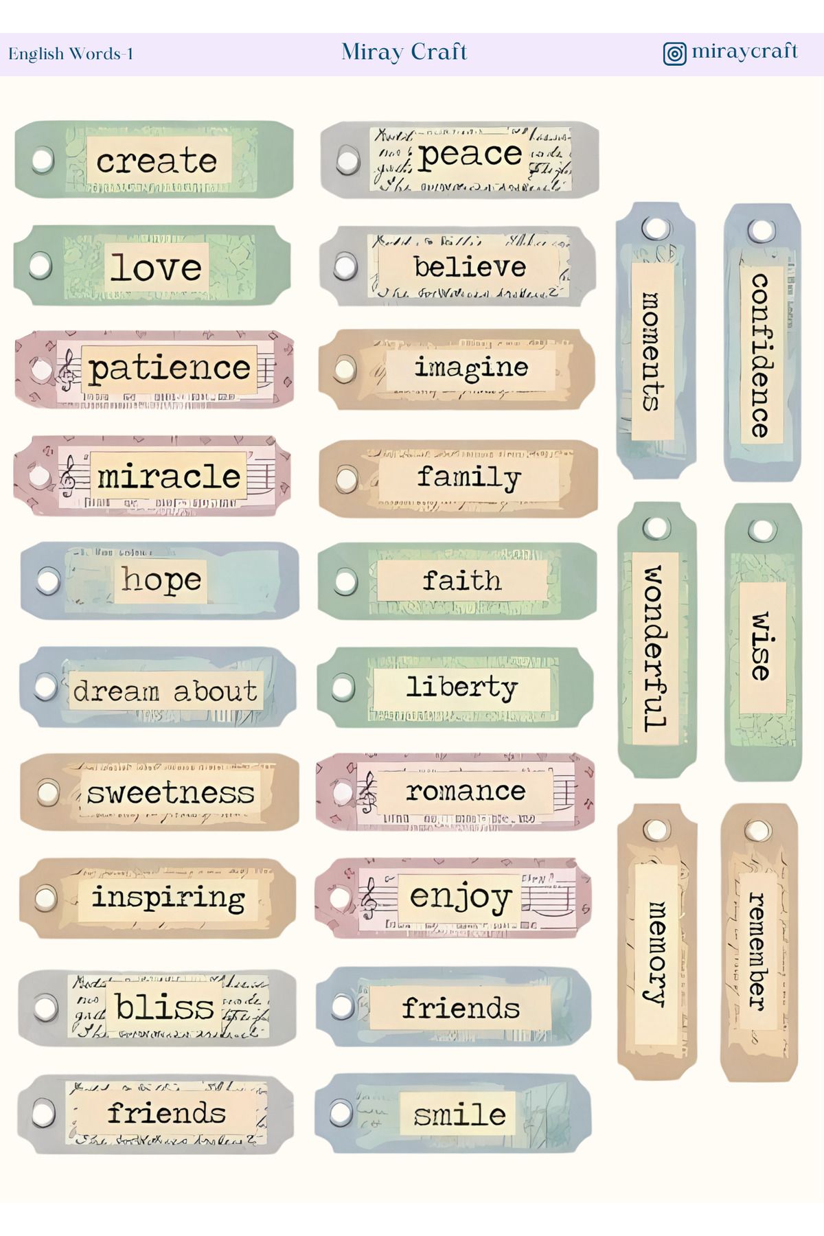 MirayDesign 1 Adet İngilizce Kelime Temalı Sticker (12x17 cm) Bullet Journal, Scrapbook, Ajanda İçin