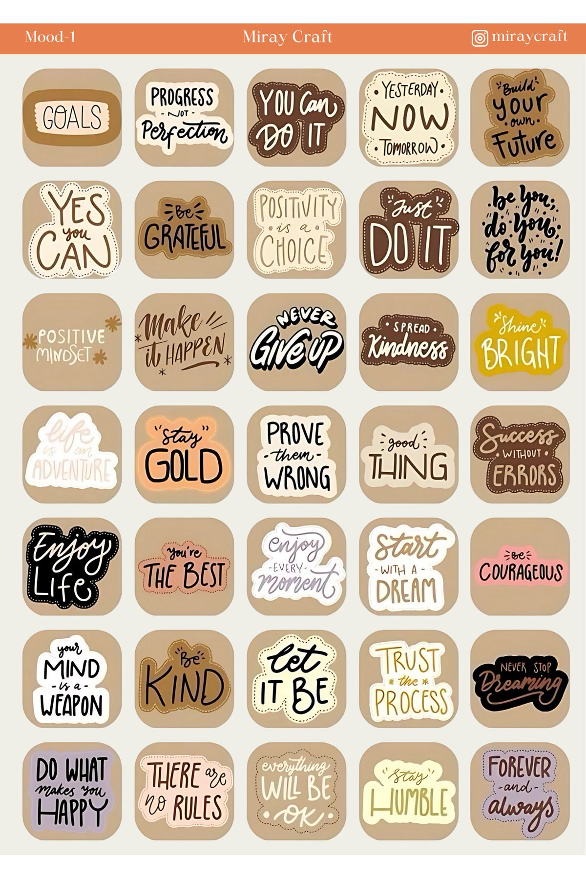 MirayDesign 1 Adet Mood Temalı Sticker (12x17 cm) Bullet Journal, Scrapbook, Ajanda İçin