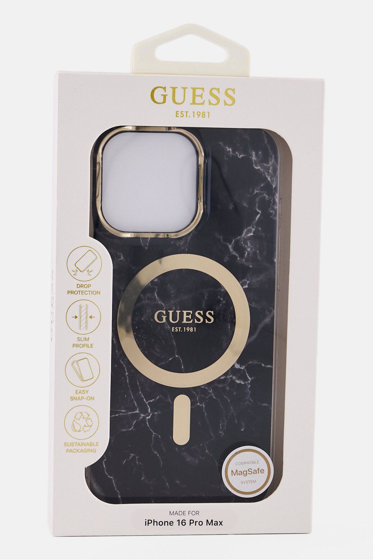 Guess-iPhone 16 Pro Max Marble Print Hard Phone Case, Black 4
