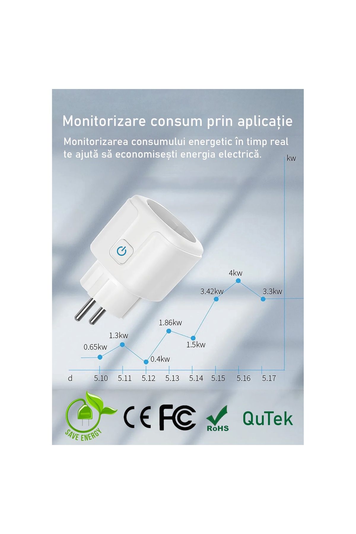 QuTek-Set of 4 SmartPlug® Wi-Fi sockets, Max 20A, consumption monitoring, compatible with SmartLife, Tuya, Alexa 4
