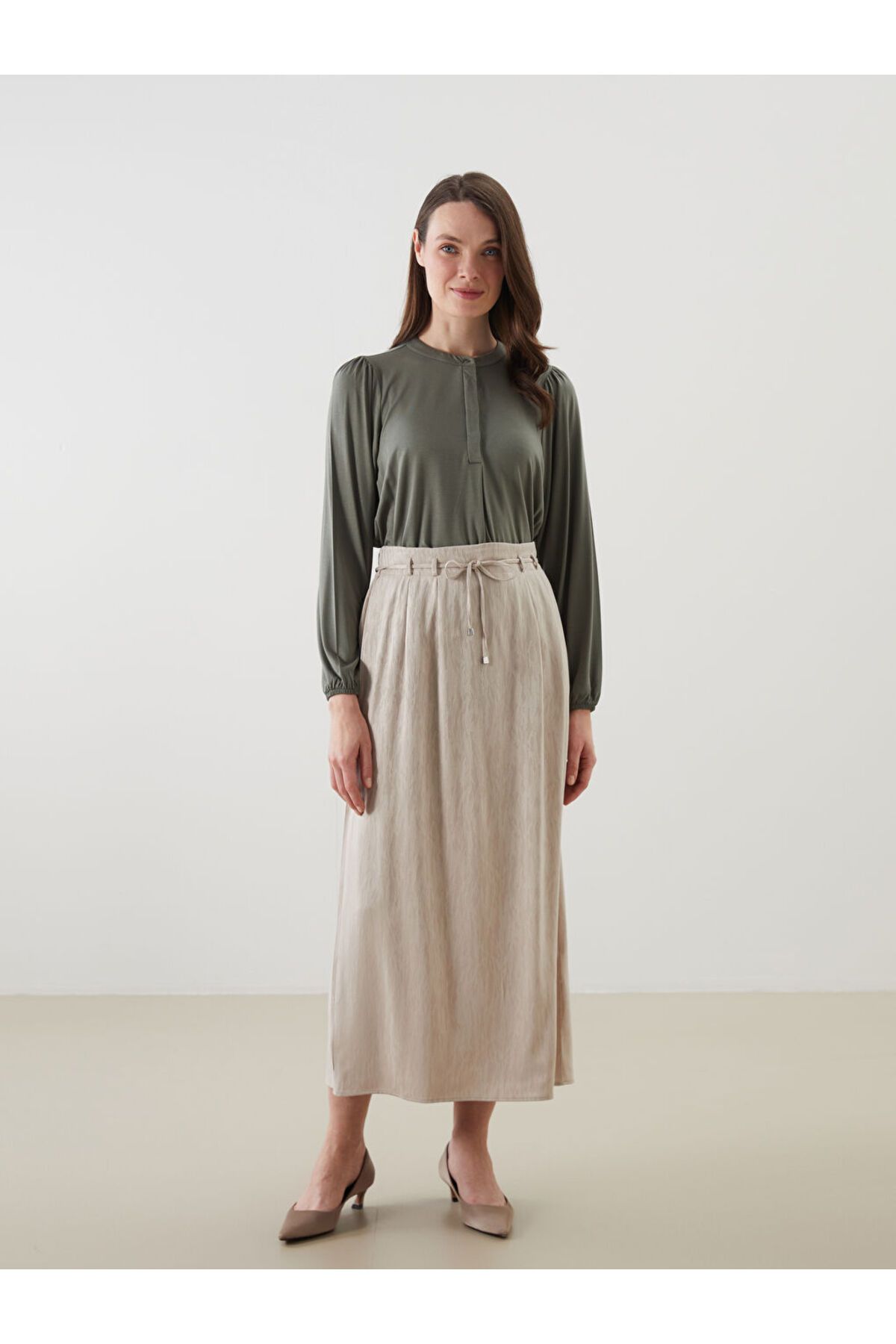 LC Waikiki LCW Grace Bej Loose Fit A Kesim Kadın Etek S5GN70Z8NVY25