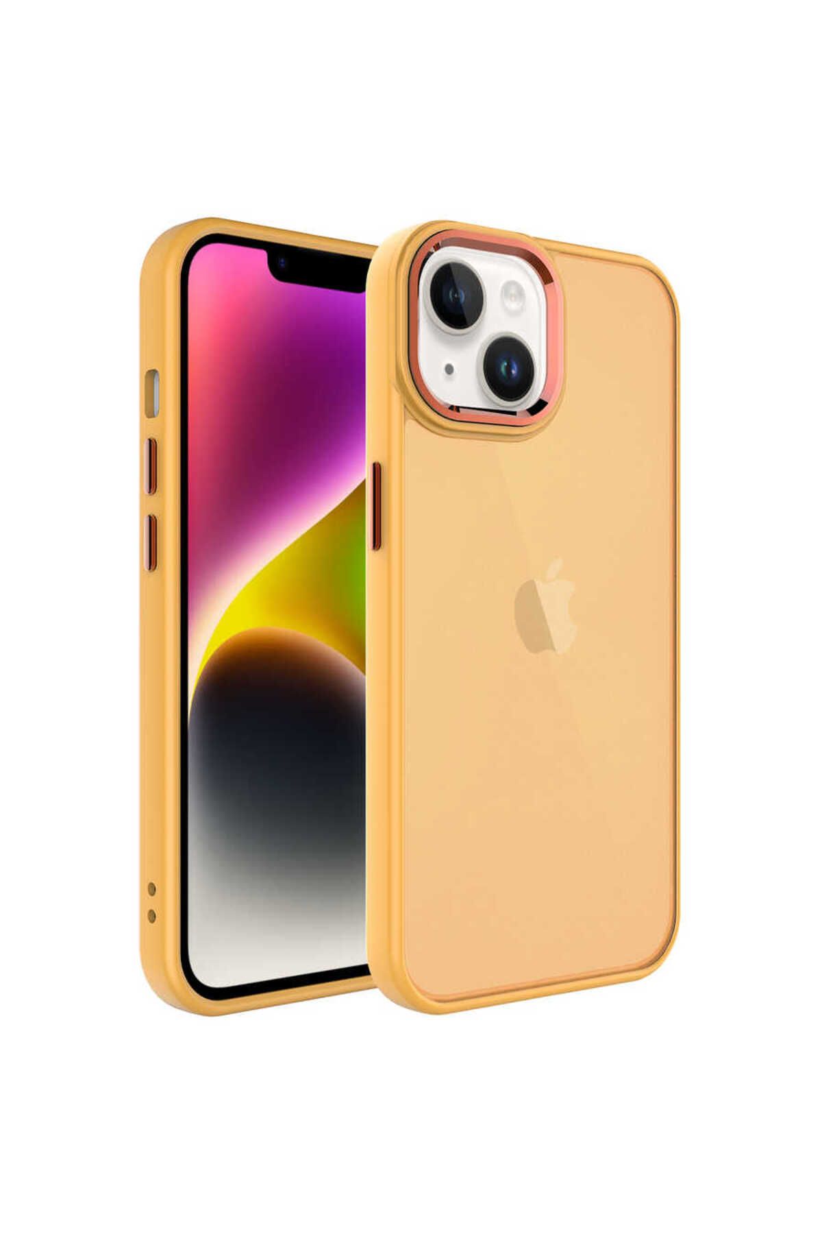 halkhouse Apple iPhone 14 Kılıf Buzlu Sert PC Renkli Esnek Silikon Şık May Kapak