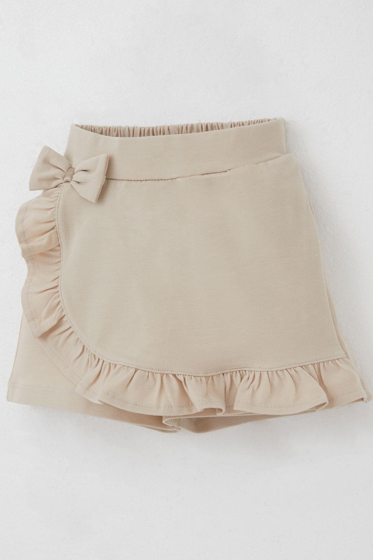 Breeze Kız Çocuk Şort Etek Fiyonk Aksesuarlı Fırfırlı 3-8 Yaş, Bej fotoğrafı 3 (önizleme)