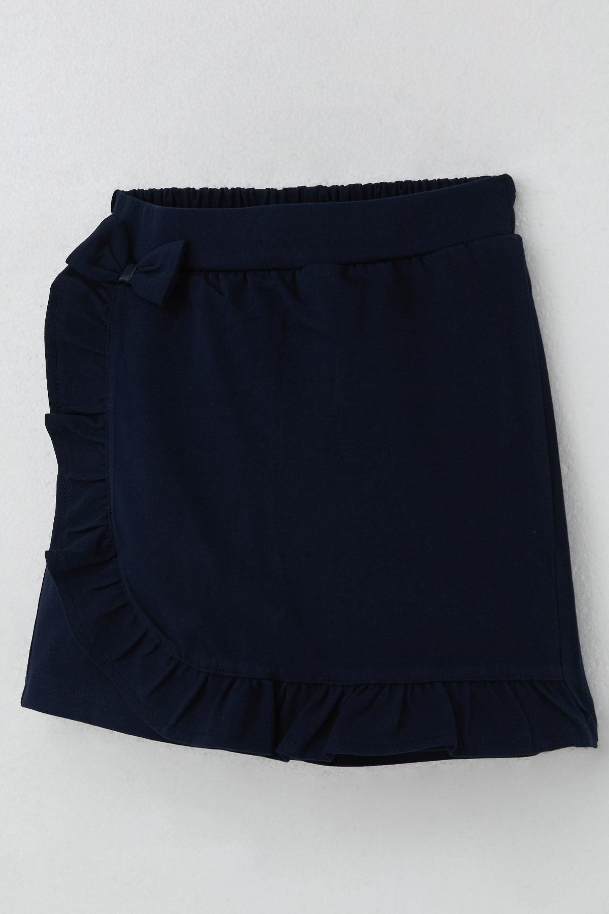 Breeze-Girl's Shorts Skirt with Bow Accessory and Ruffles, Age 6-10, Navy Blue 3
