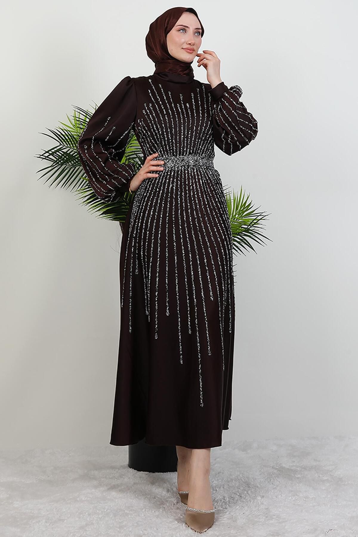 GİYZAMİLA Madame Giyza Abiye Acı Kahve