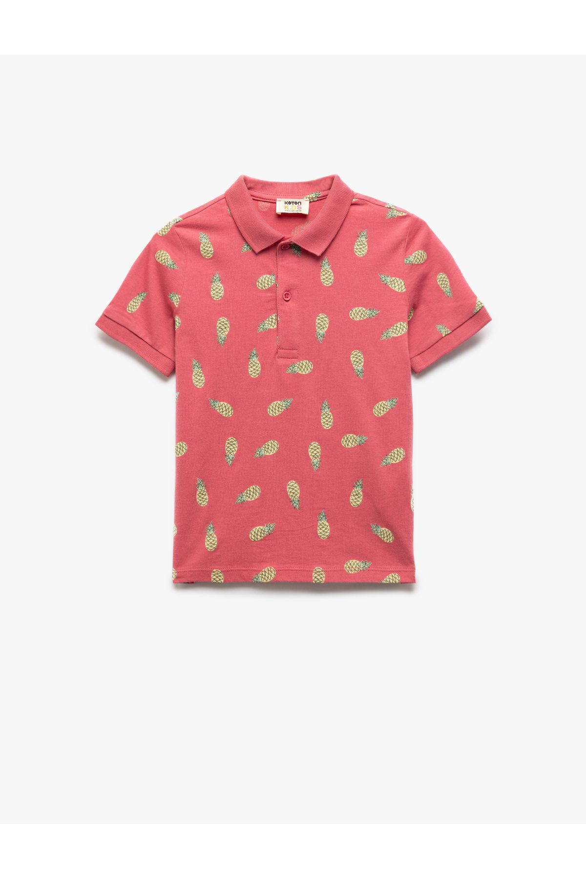 Koton Pamuklu Ananas Desenli Polo Yaka Kısa Kollu Tişört