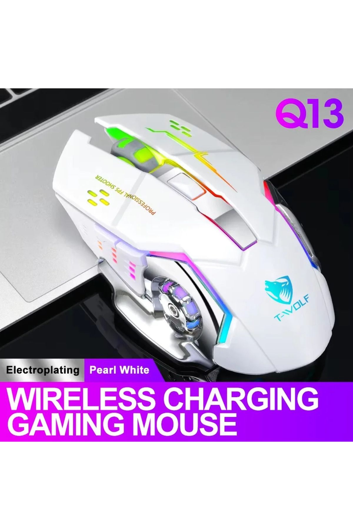 ABYZ-Q13 Wireless Mouse Silent, Multi-Device 6 Programmable Buttons, RGB 2.4GHz DPI 1600 Ergonomic White 4