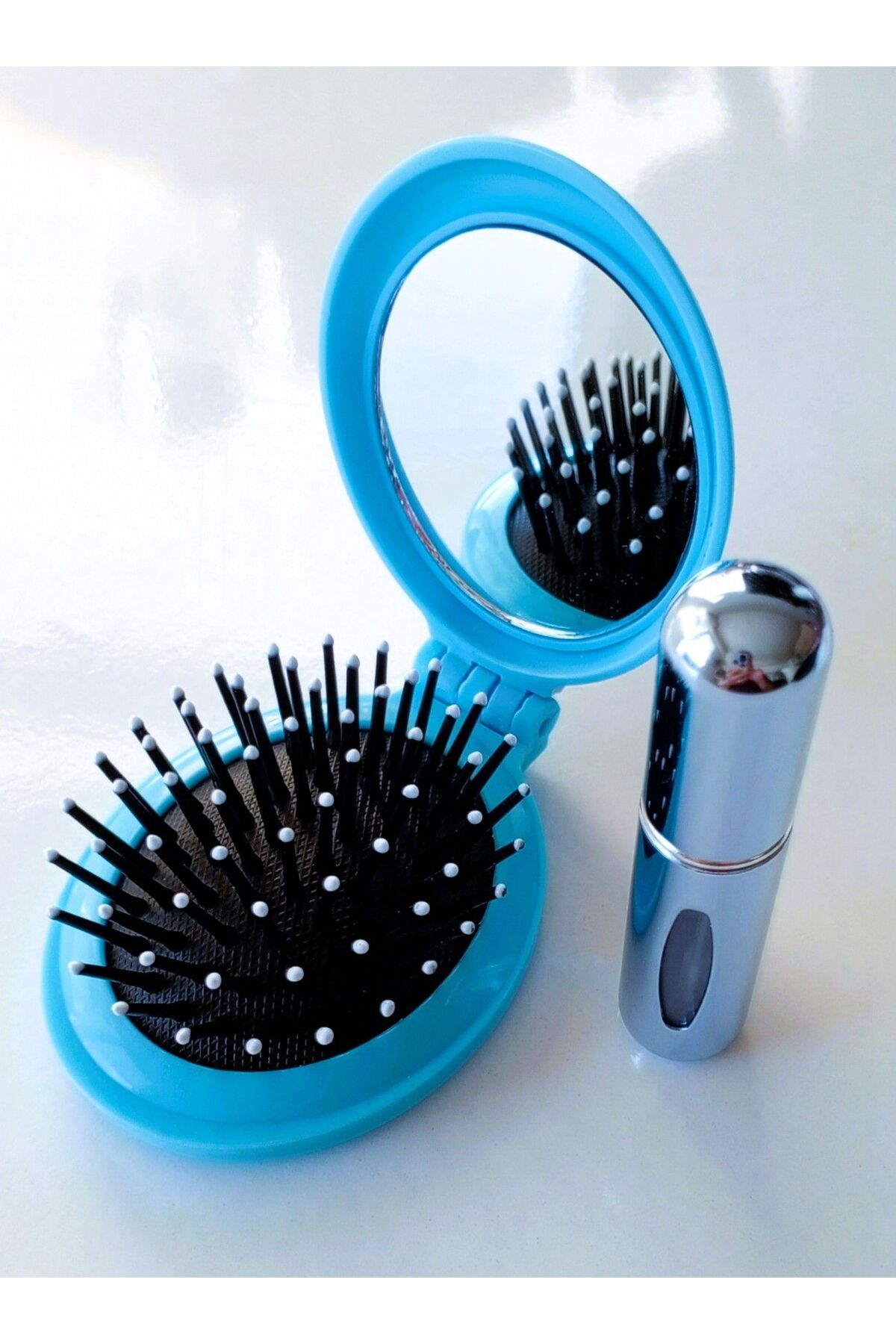 HZL HOME Mini Katlanır Aynalı Tarak ve 5 ml Parfüm Şişesi, Cep Çanta Seyahat İçin İdeal 2'li Set