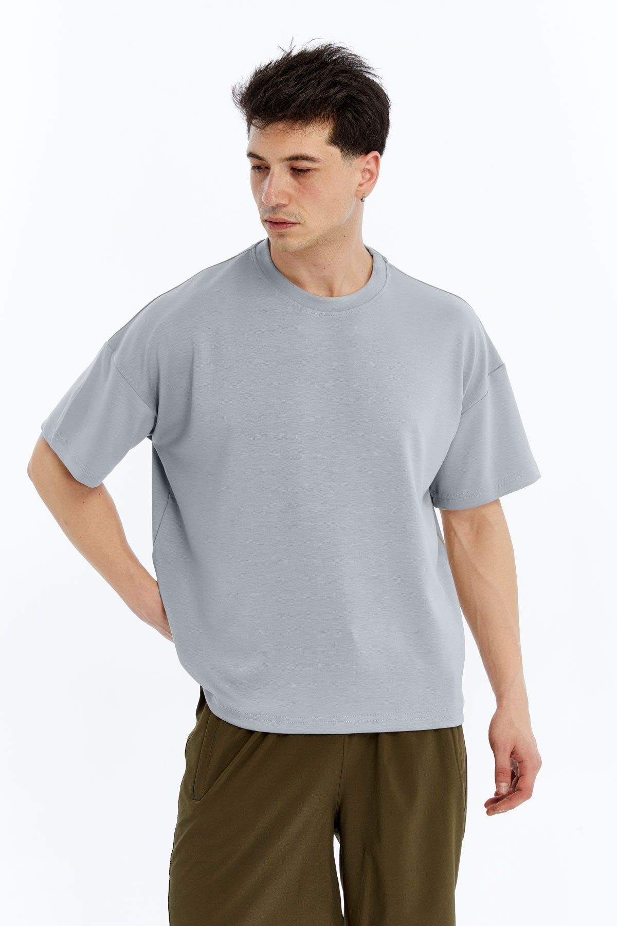 KRAVEN Erkek Modal Tişört Oversize Rahat Bol Kalıp T-Shirt Ağır Kumaş Kolay Kırışmaz Ütü Gerektirmeyen