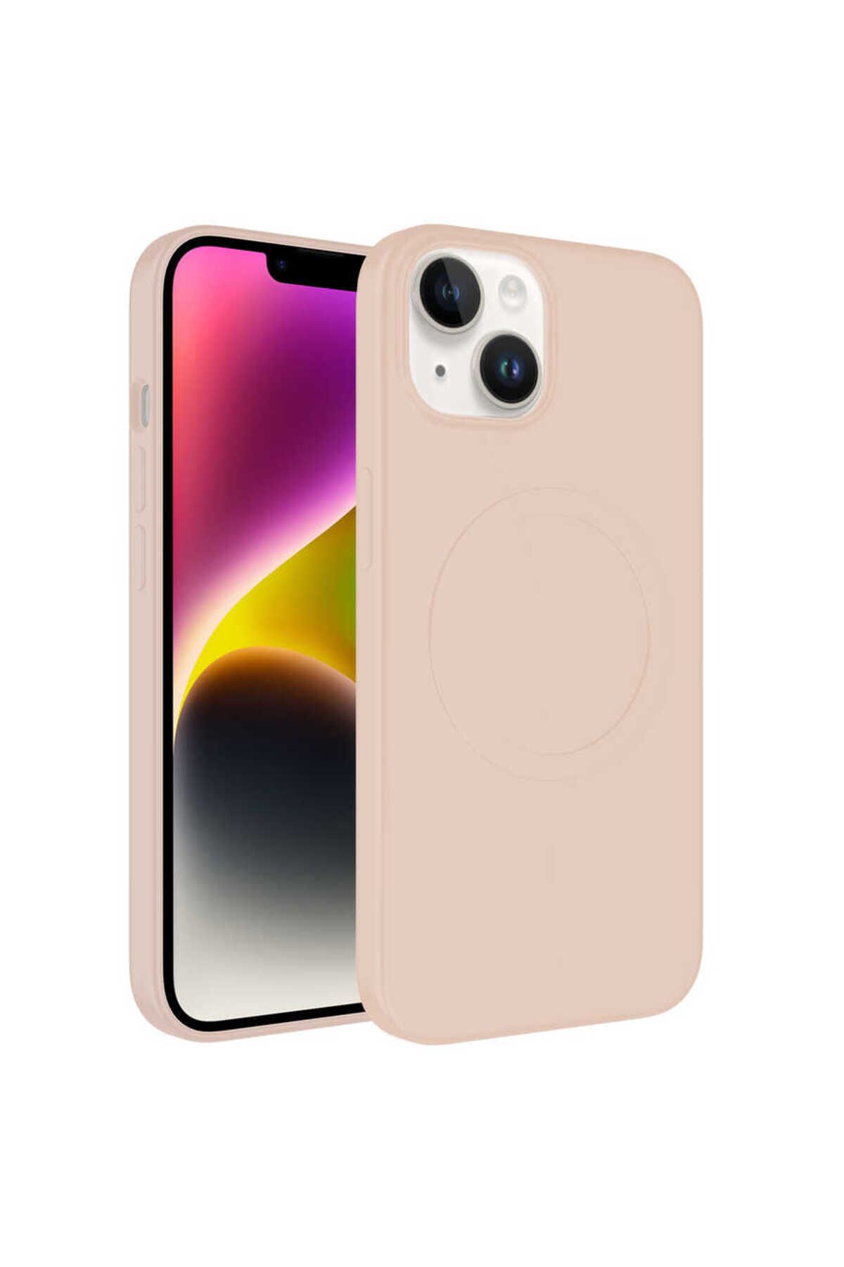 halkhouse Apple iPhone 14 Kılıf Magsafe Wireless Şarj Özellikli Pastel Renk Silikon Esnek Plas Kapak
