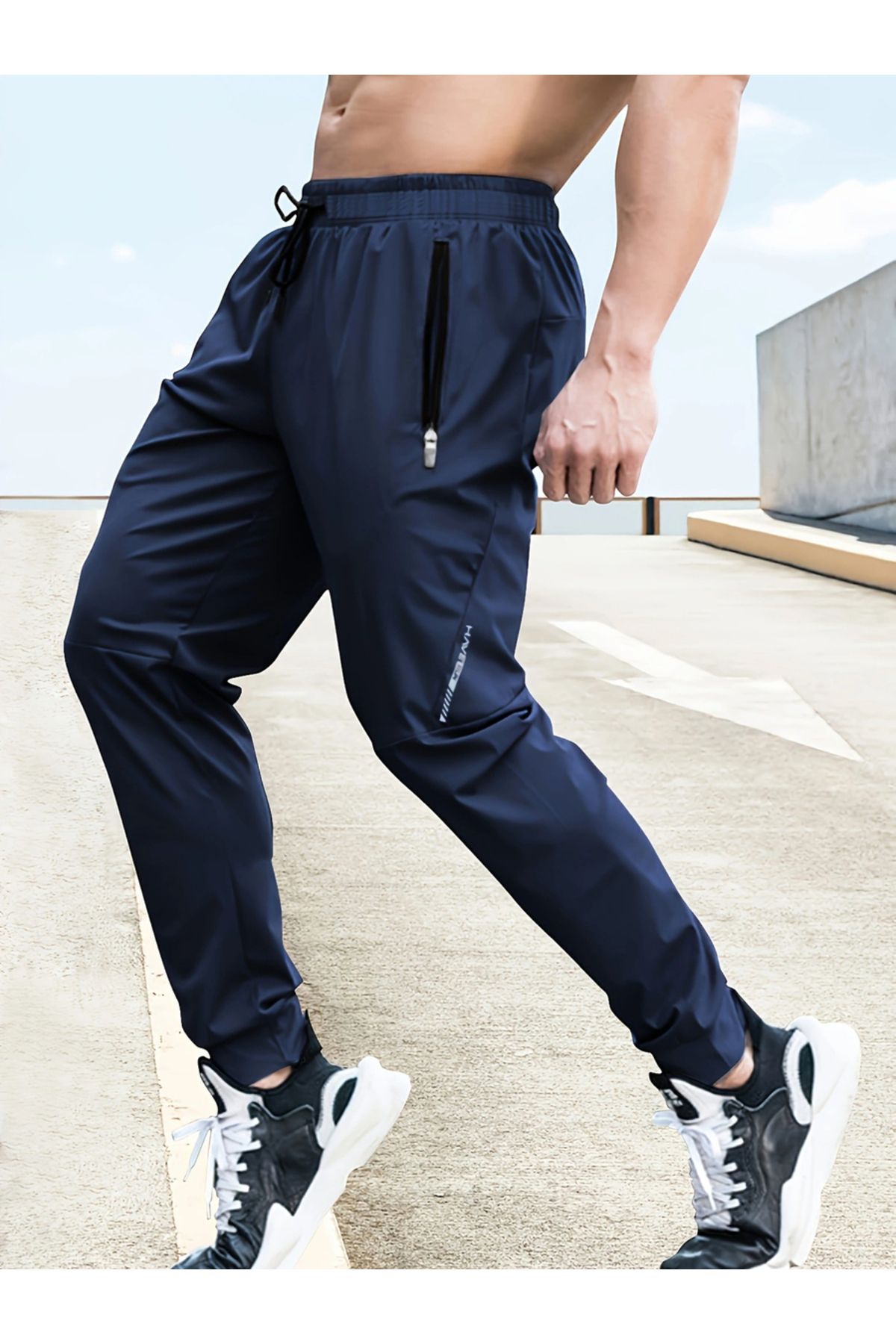 Take Two By Styli-Solid Drawstring Waist Track Pants with Zipper Pocket 2