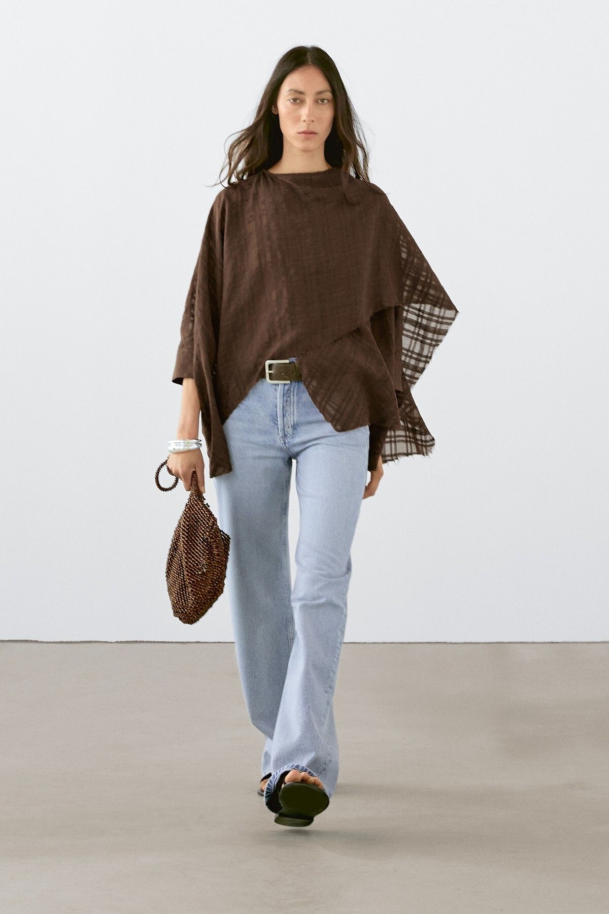 Massimo Dutti Kareli Keten Karışımlı Pelerin