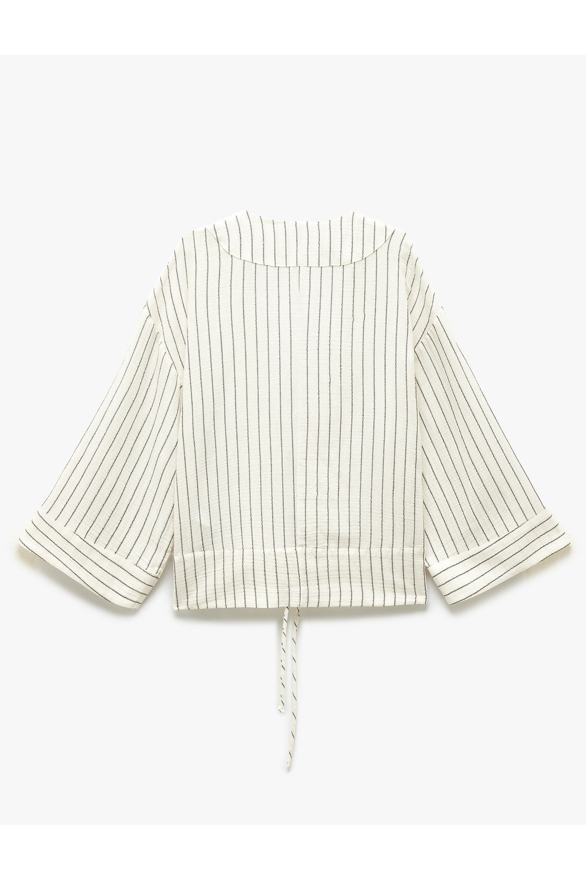 Koton-Cotton tie detail long wide-sleeve double-breasted kimono jacket. 4