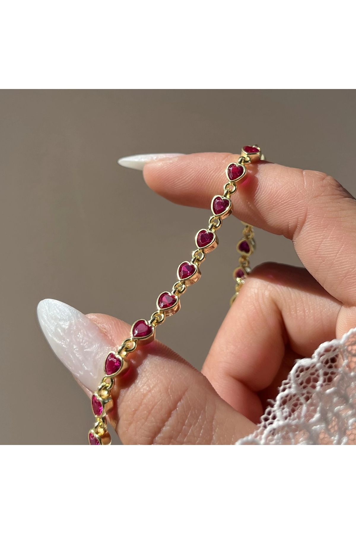 Vintagezegeni Fuşya Kalpli Su Yolu Bileklik I 925 Gümüş