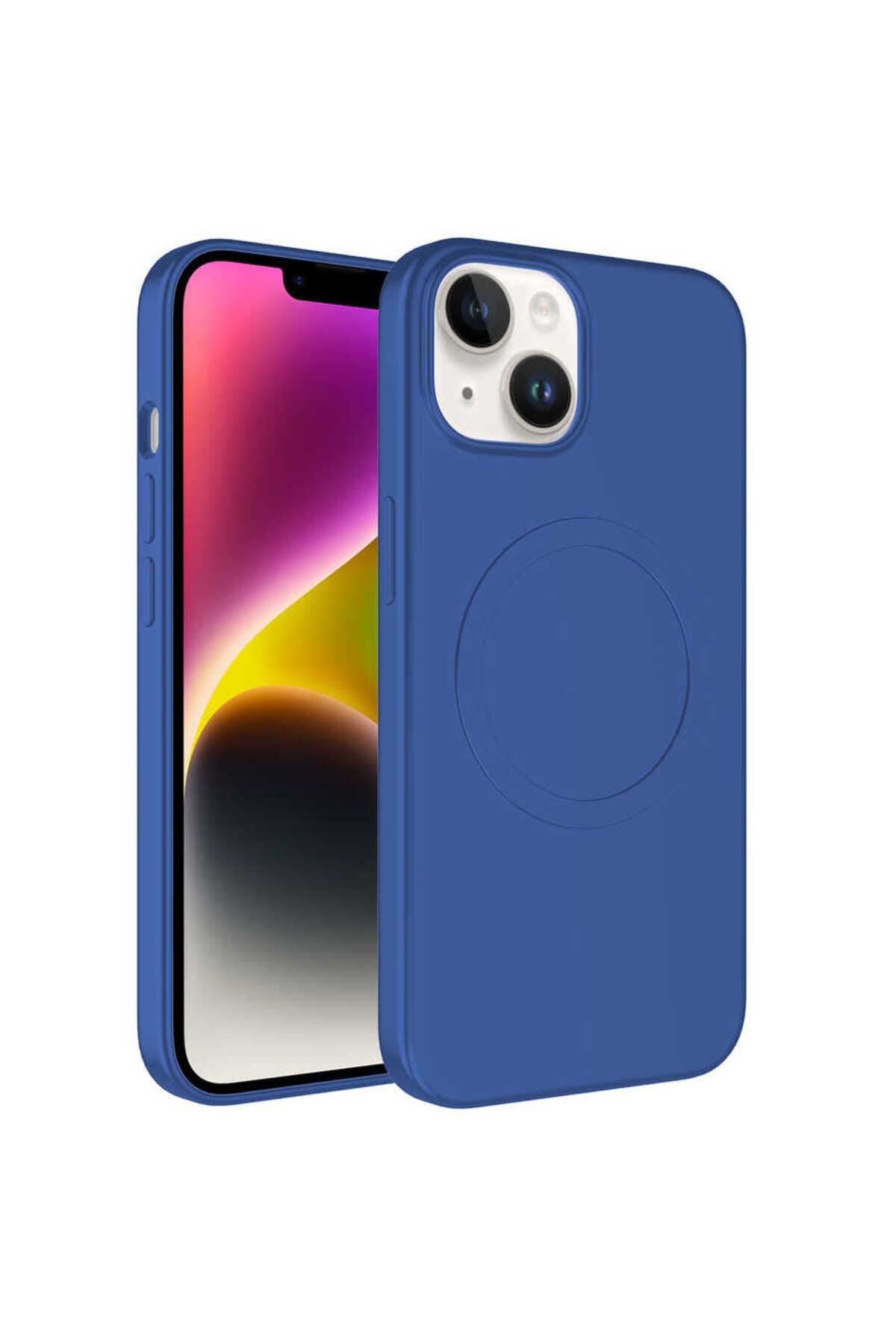 halkhouse Apple iPhone 14 Kılıf Magsafe Wireless Şarj Özellikli Pastel Renk Silikon Esnek Plas Kapak