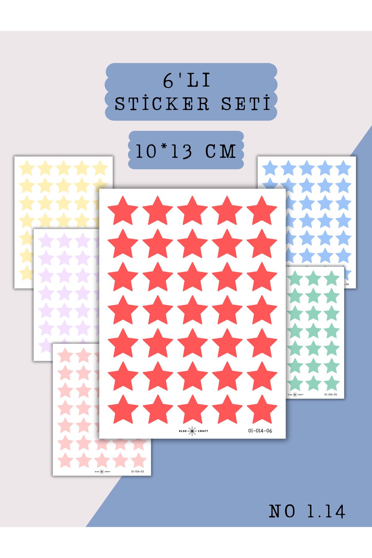 Else Craft 6'lı Mini Yıldız Canlı Tonlar Sticker Seti No 1.14