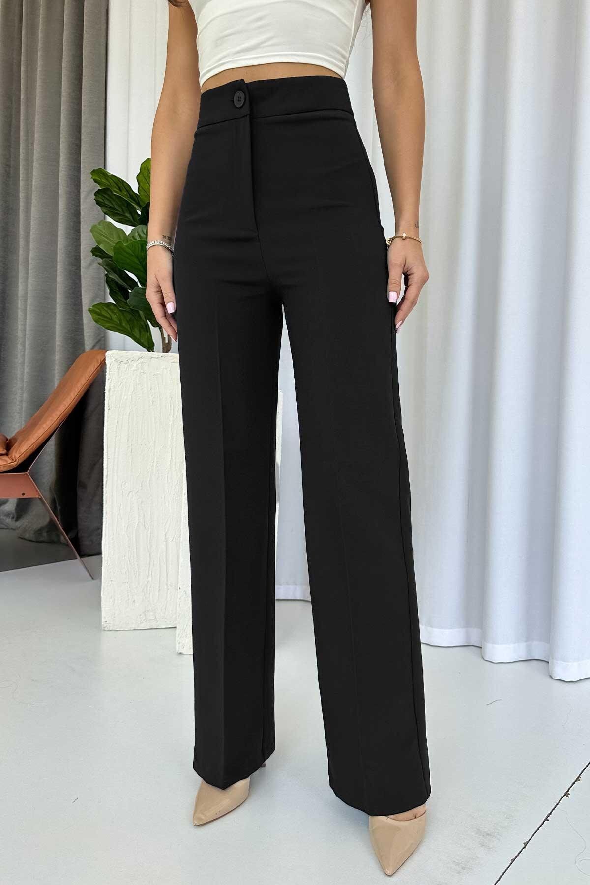Mine Tan Butik Yüksek Bel Dökümlü Palazzo Pantolon - Siyah