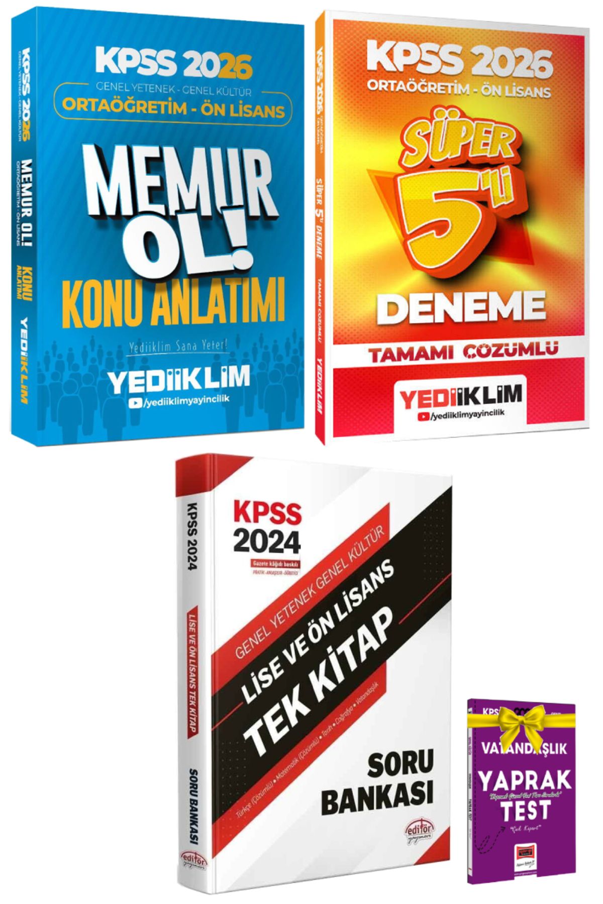 Yediiklim Yayınları 2026 Yediiklim Ortaöğretim Ön Lisans Memur Ol Konu Anlatım+Ortaöğretim Ön Lisans Deneme+Soru Bankası