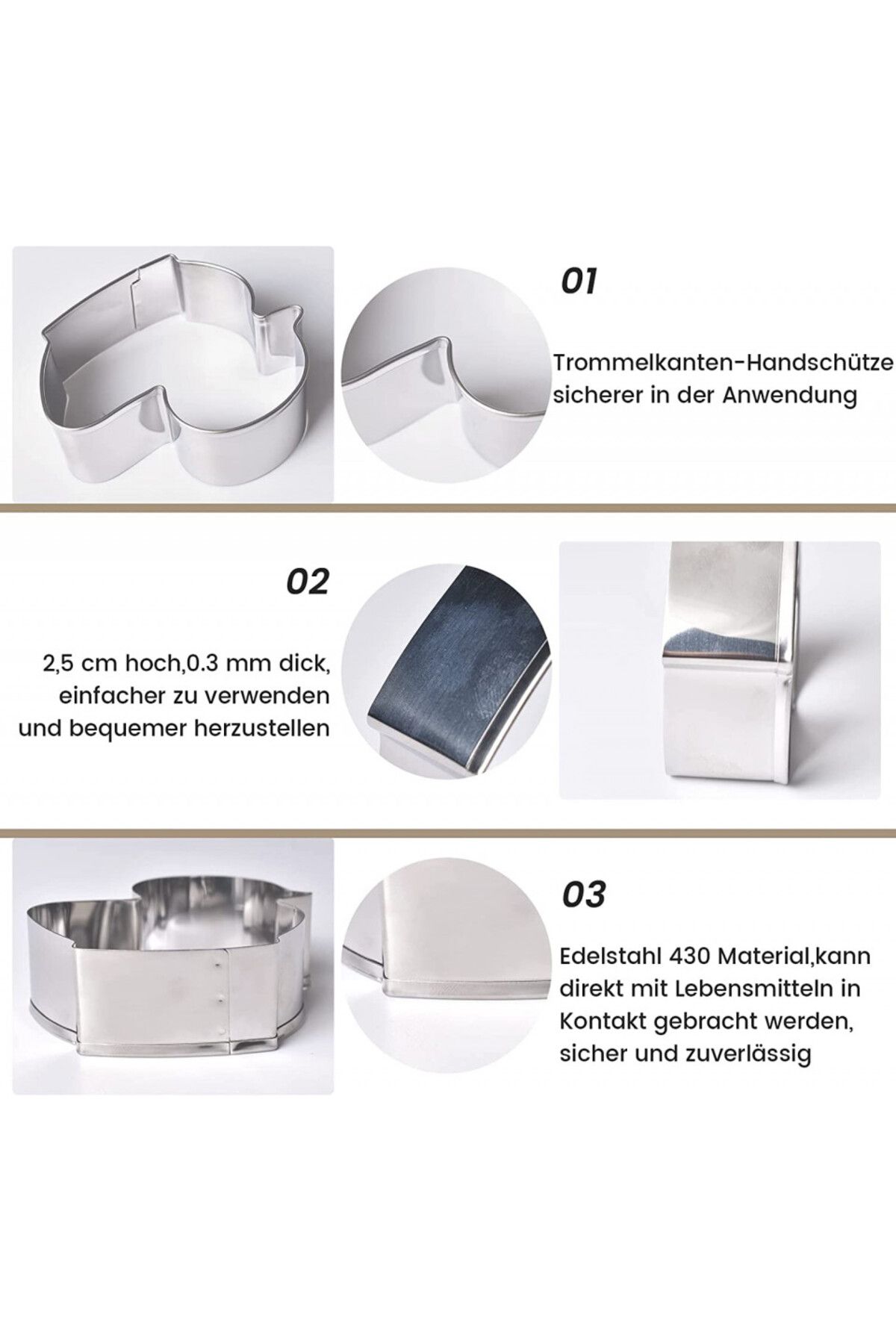 Touchfutrue-Set de 6 forme de tort Touchfutrue, model Paste, oțel inoxidabil, argintiu 6