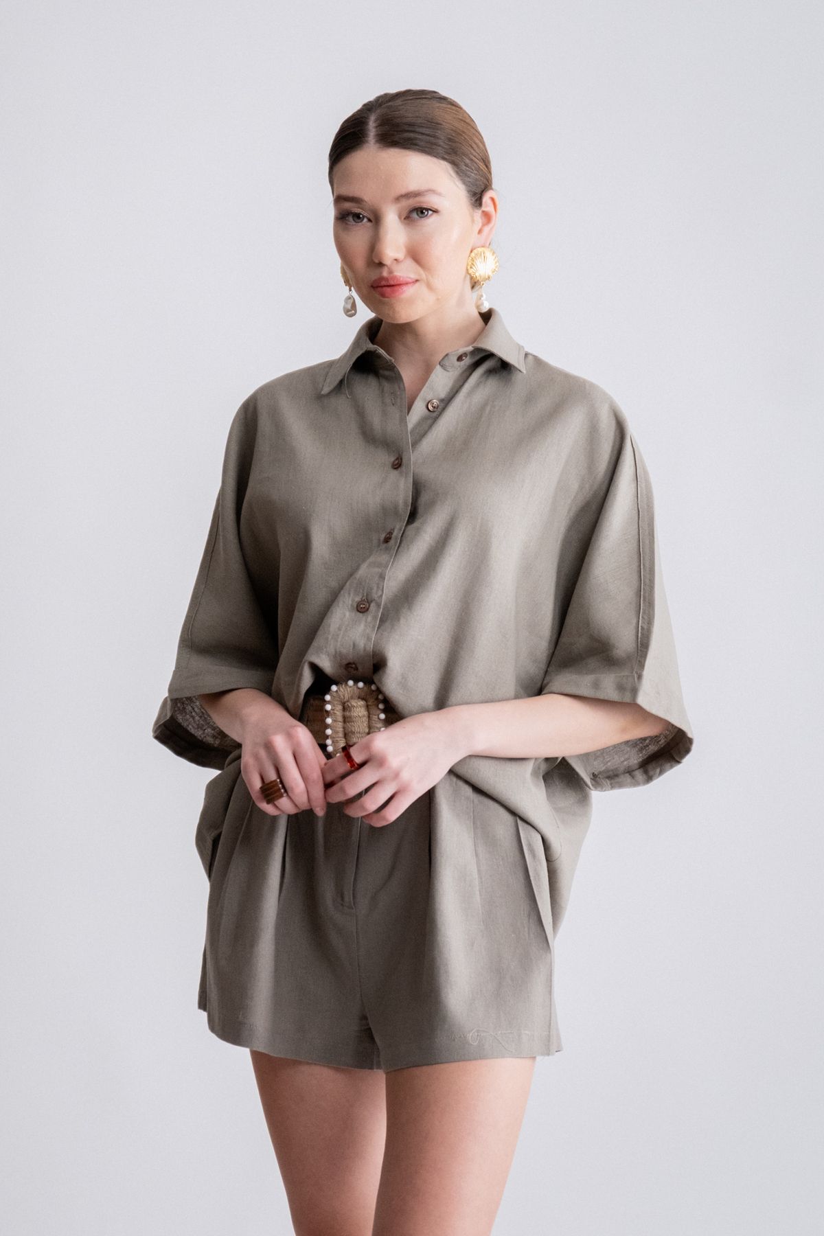 SEPANU COLLECTION Kadın Kemerli Şortlu Keten Takım
