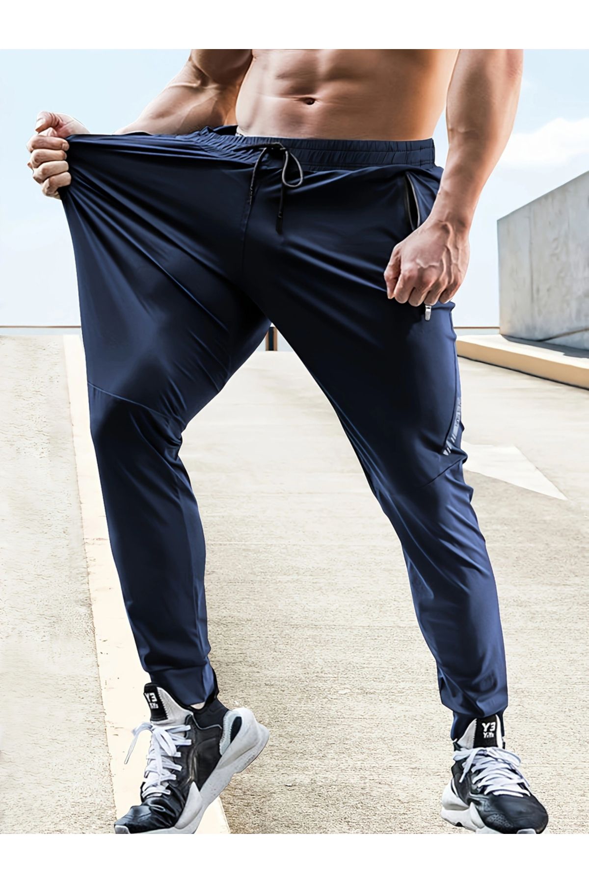 Take Two By Styli-Solid Drawstring Waist Track Pants with Zipper Pocket 5