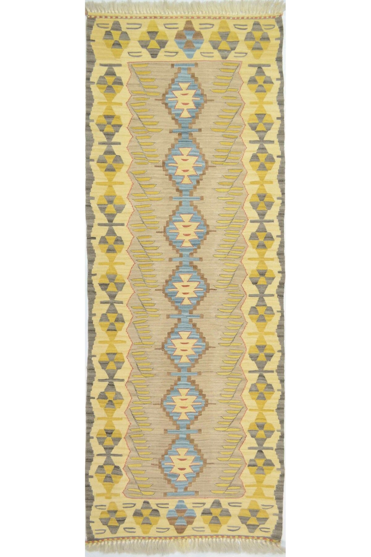 Handmade Yüksek kalite Uşak Yünden El Dokuma Sarı ve Mavi Renk Kilim Yolluk 60x170 cm (1,02 m²)