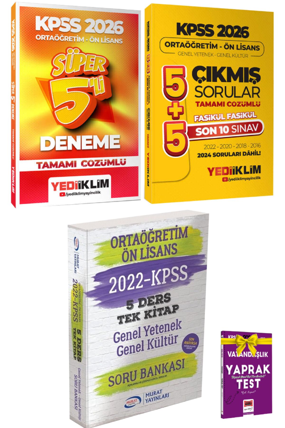 Yediiklim Yayınları 2026 Yediiklim Ortaöğretim Ön Lisans Deneme+Ortaöğretim Ön Lisans Çıkmış Sorular+Murat Soru Bankası