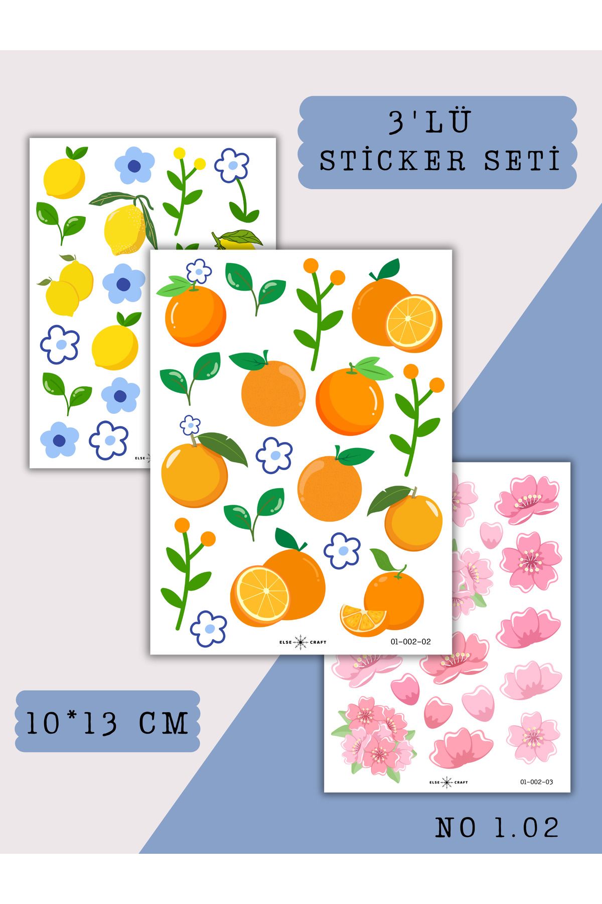Else Craft 3'lü Limon Portakal Sakura Temalı Sticker Seti No 1.02