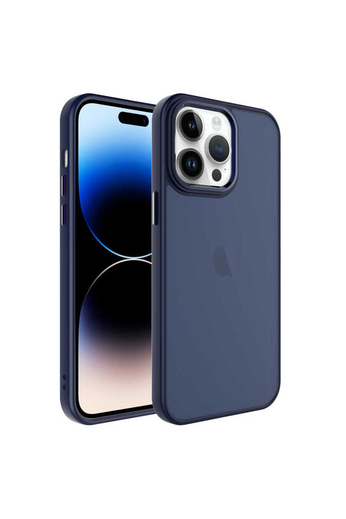 halkhouse Apple iPhone 14 Pro Kılıf Buzlu Sert PC Renkli Esnek Silikon Şık May Kapak